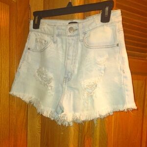 Distressed Light Blue Denim Shorts